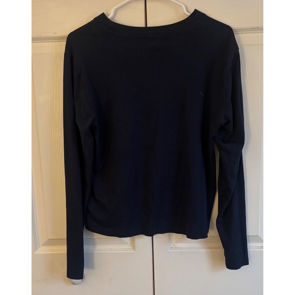 Quince Cotton Modal Relaxed Long Sleeve Tee Navy Blue Crew Neck LB48025 M - Picture 2 of 8